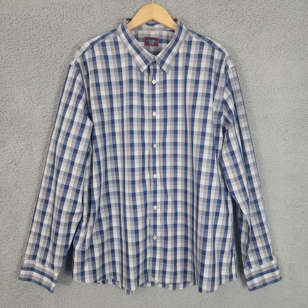 UnTUCKit Pomerol Wrinkle Free Button Front Shirt Blue Gray Long Sleeve Size XXXL